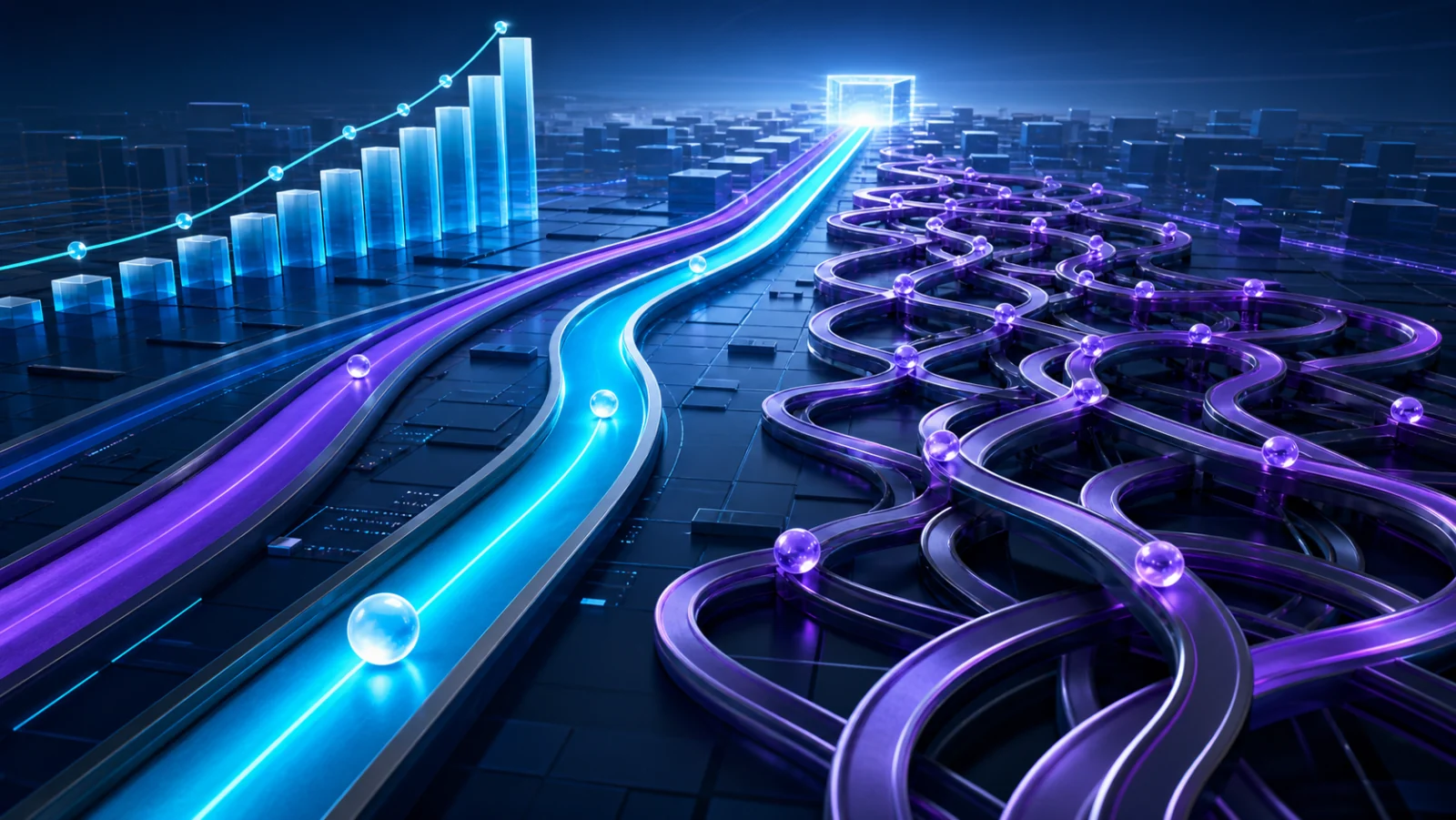 Algorithm paths comparing efficient and computationally expensive growth patterns