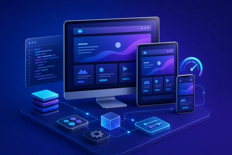 Responsive web interfaces connected through modular frontend development components