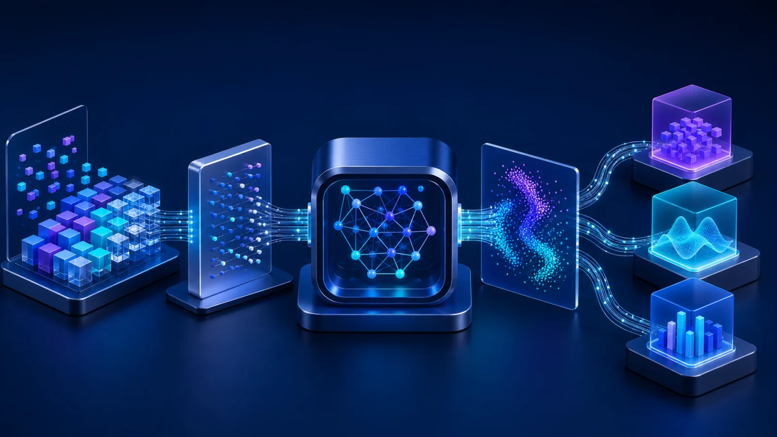 Machine learning pipeline turning structured data into patterns and predictions